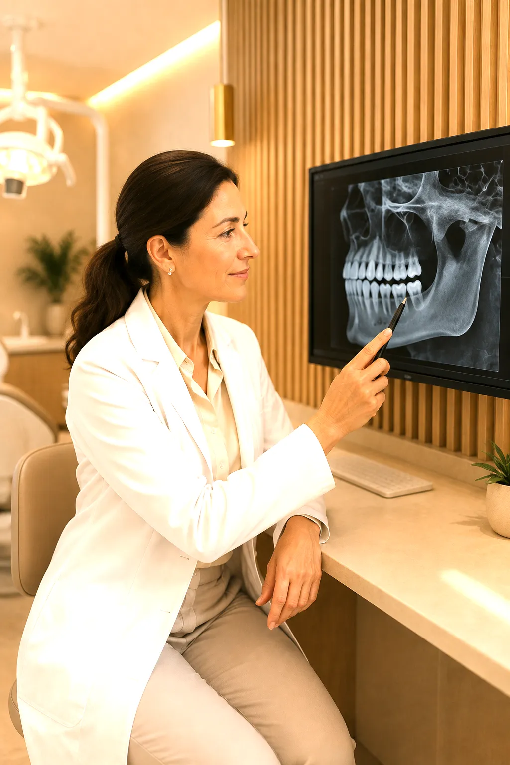 Dr. Jane Smith reviewing a 3D CBCT scan in her Austin treatment room