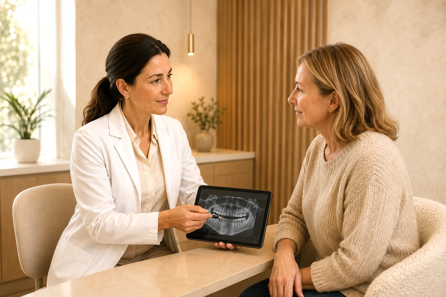 Dr. Jane Smith walking a patient through her scan during a consultation