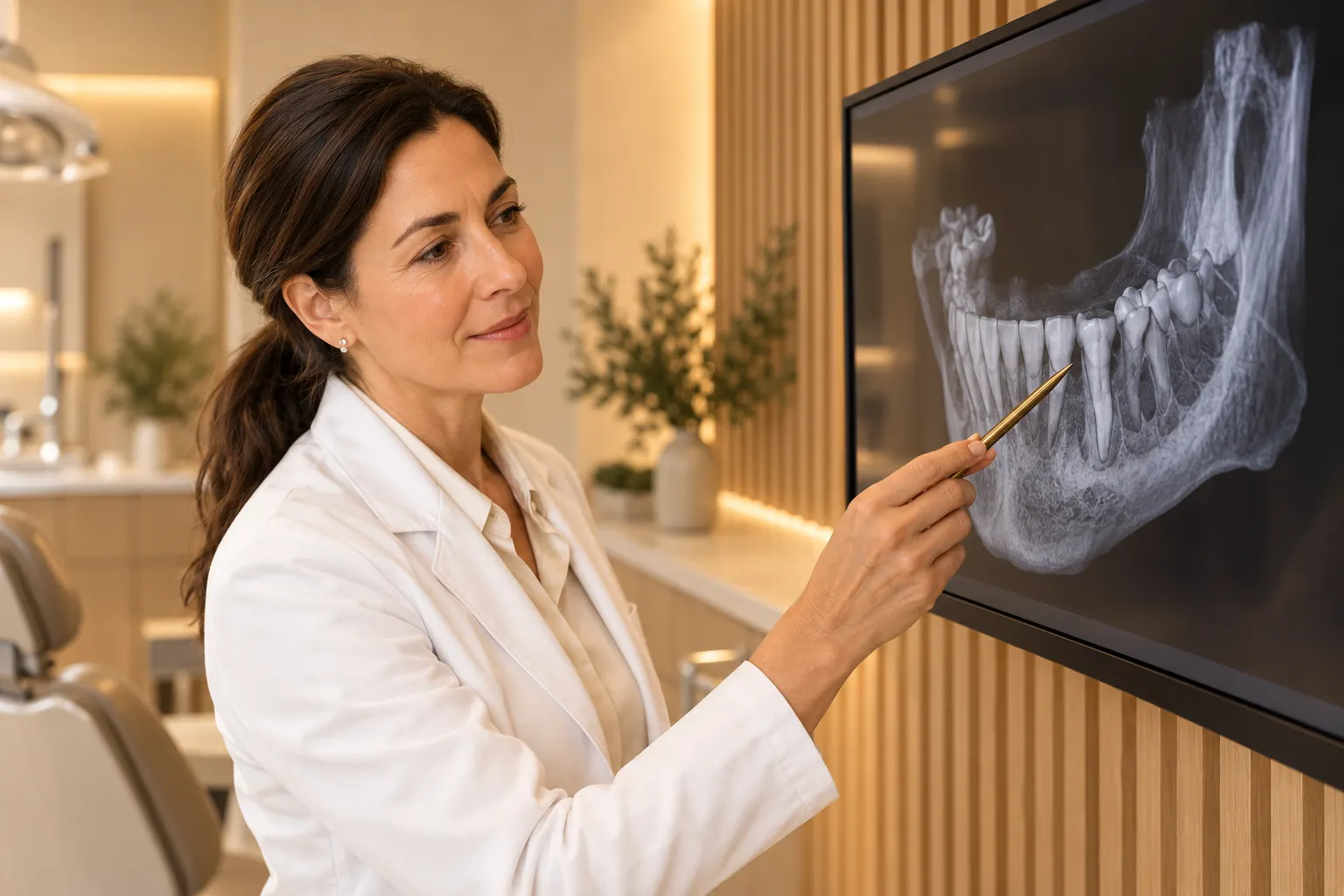 Dr. Jane Smith reviewing a 3D jaw scan before an extraction